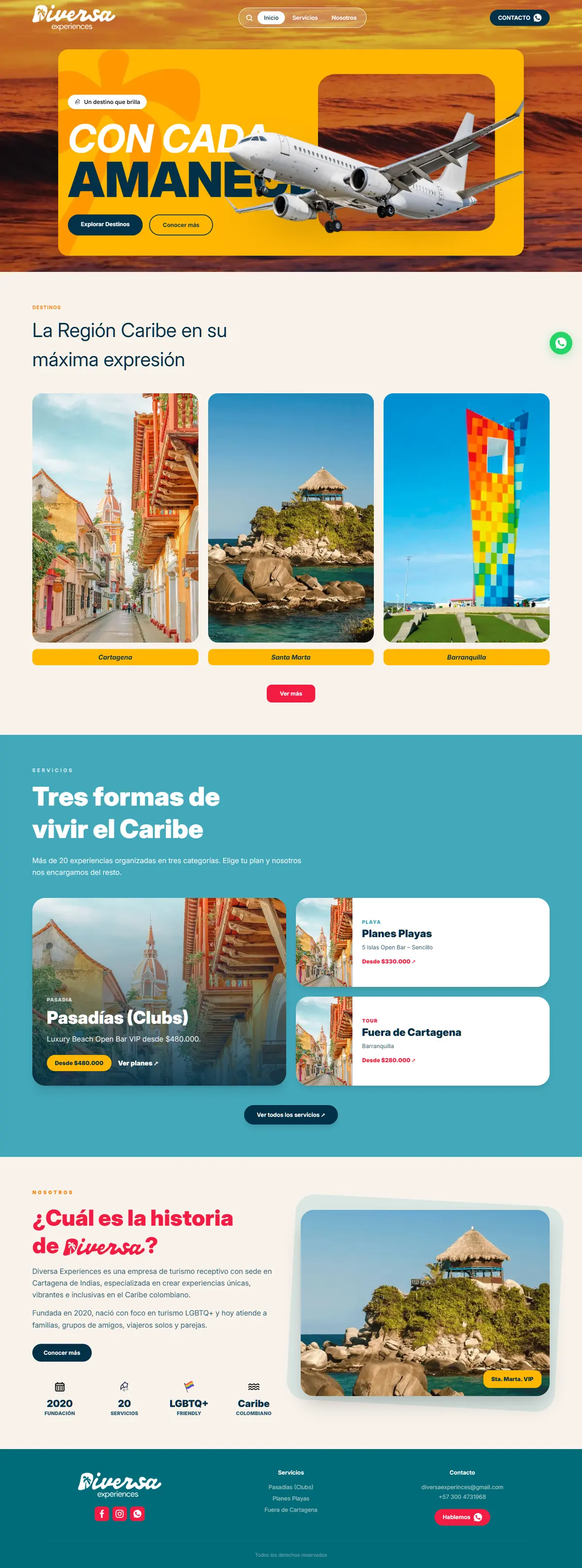 Página de inicio completa de Diversa Experiences