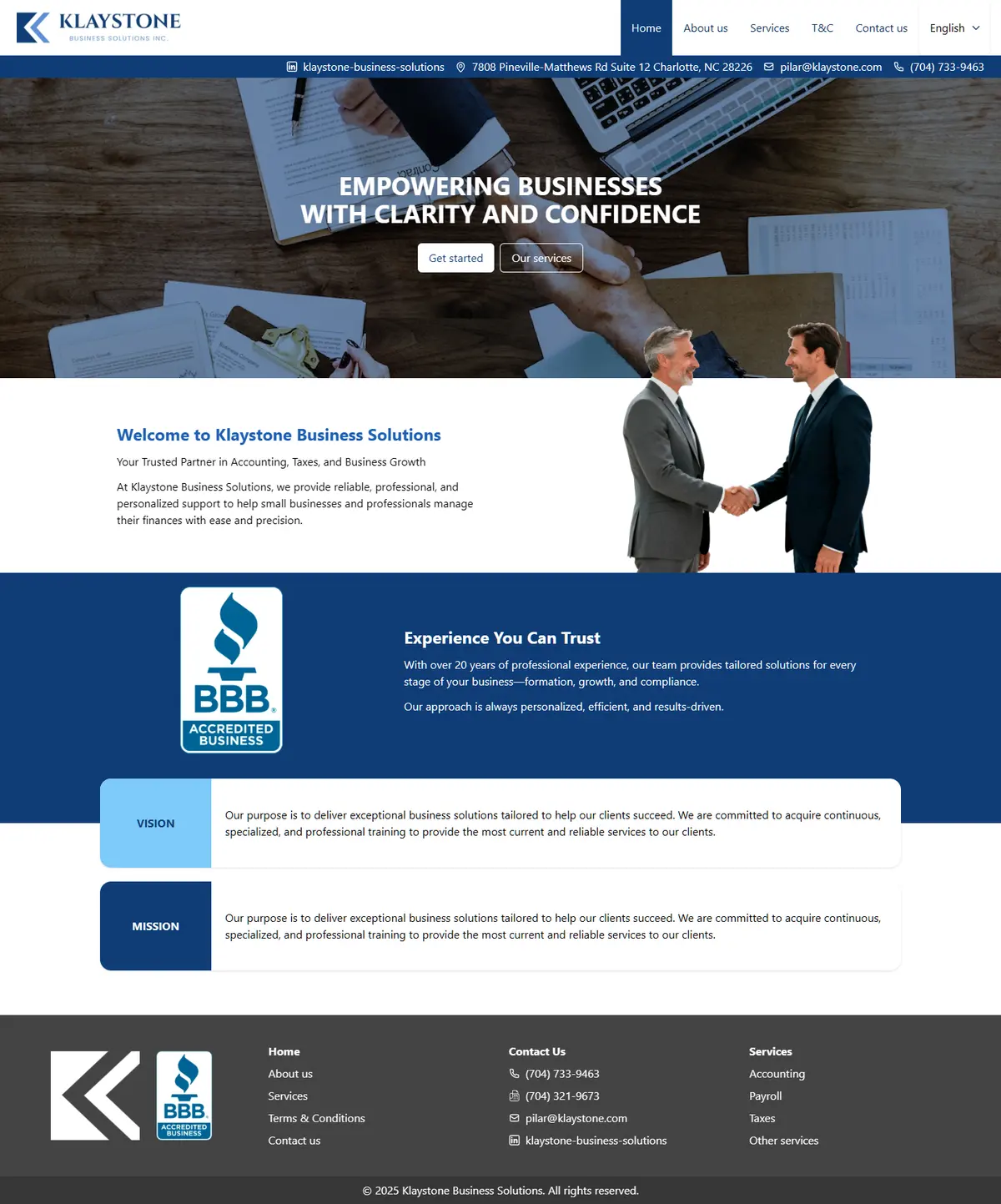 Página de inicio completa de Klaystone Business Solutions